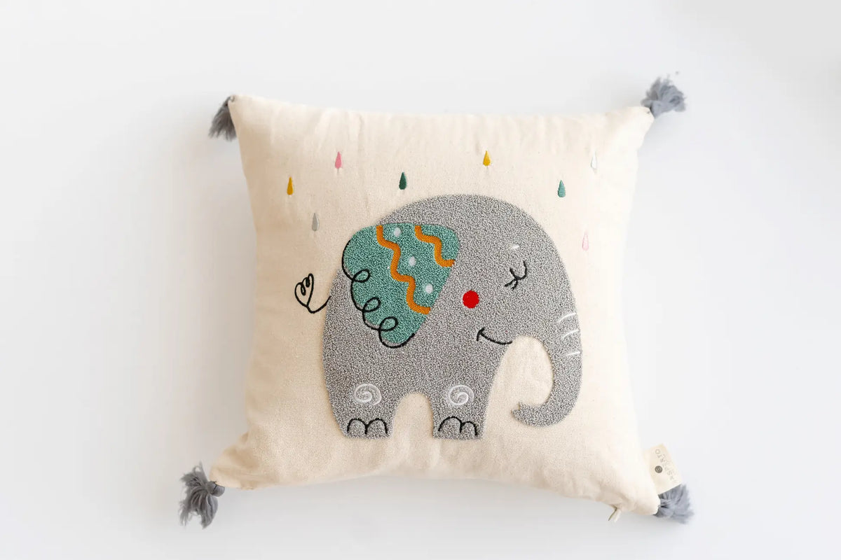 tinytrek El İşçiliği Fil Desen Punch Çocuk Kırlenti – Buldan Dokuması (43x43 cm)