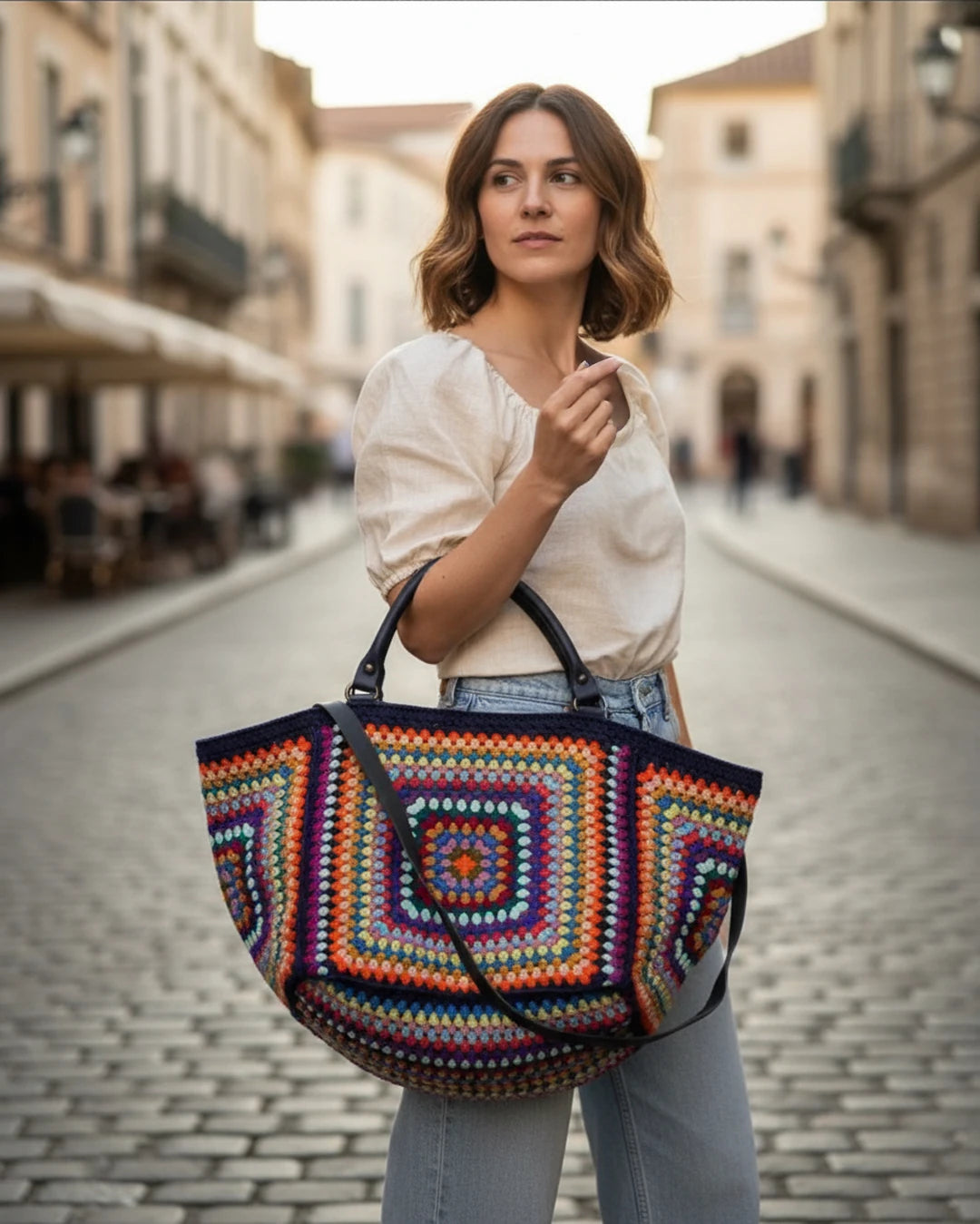 Knitta El Örgüsü Çok Amaçlı Çanta